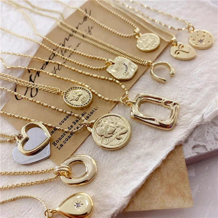 

Women Bohemian Vintage Carved Gold Coin Necklace Pendant, Golden