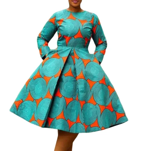 

Wholesale Plus Size African Wax Print Clothing Knee-length 100% Cotton Casual Dress Kitenge Dress Designs For African Women, Customized