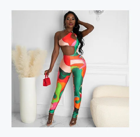 

AYP1040 Summer Hollow Out Colorful Sleeveless One Piece Jumpsuit Bodysuits For Women