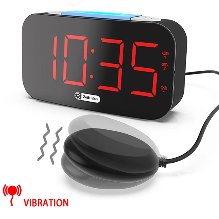 

Hot Selling Multifunctional Digital Display Vibrating Shaker Alarm Clock Bedside LCD Screen with USB Charger Clock Wholesale