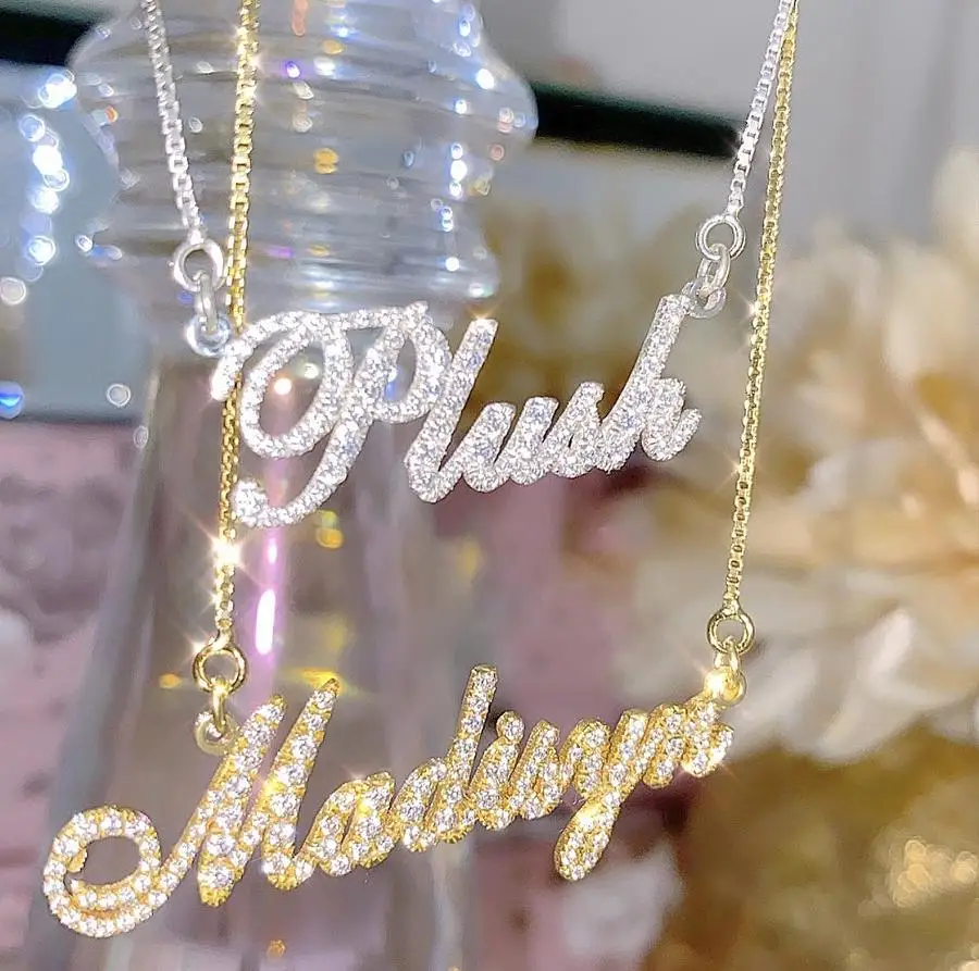 

2021 Crystal Name Jewelry Stainless Steel Custom Personalized Handwriting Name Necklace Minimalist Vertical Signature Necklace