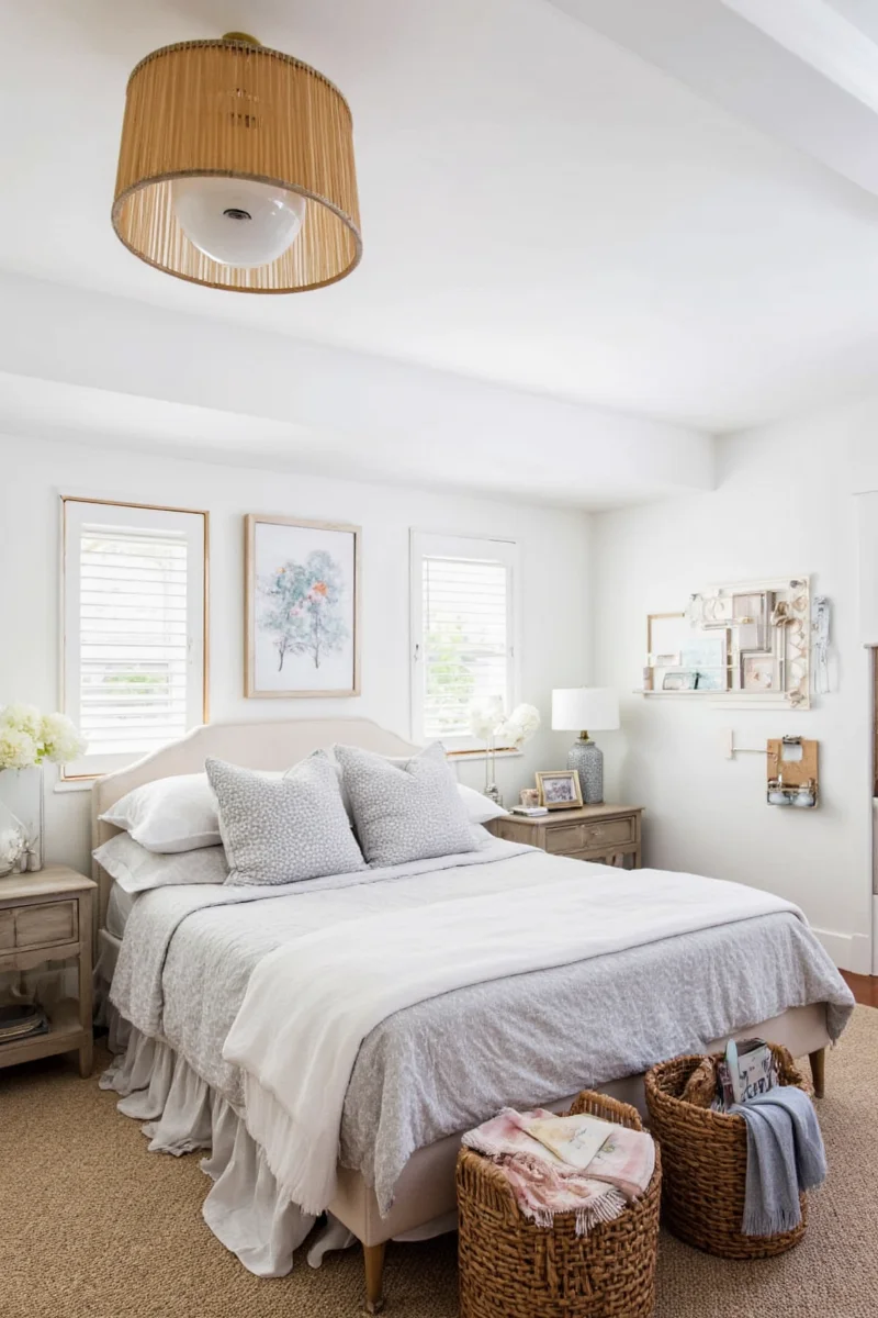 Floating shelves with books and toys above a child's bed