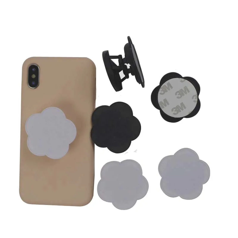 

Plum blossom concave mobile phone holder folding stretch bracket DIY rotating phone finger ring holder with sticker, White,black