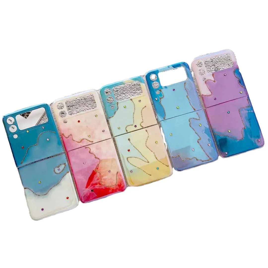 

Colorful Blu-ray diamond shiny IMD TPU phone case women case for samsung z flip 3, 5 designs