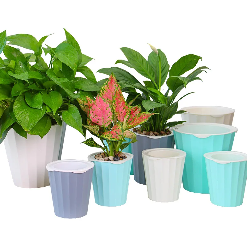 

Wholesale Multicolor Simple Plastic Self Absorbent Modern Lazy Pot Plant Pot for Garden, As picture