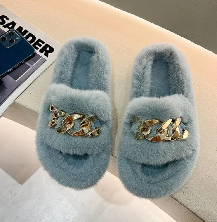 

Outside Wear Female Factory Price Chain Fur slippers, Customized color