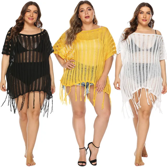 

2021 spring plus size women's hollow see-through neckline loose beach blouse, Picture color