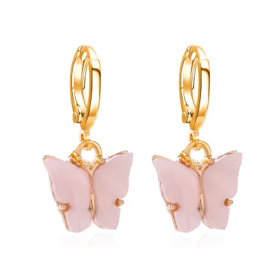 

2020 Fashion Acrylic Butterfly Hoop Huggie Earrings Delicate Gold Plated Earrings Jewelry Dainty Colorful Earrings For Women, As picture ,many color