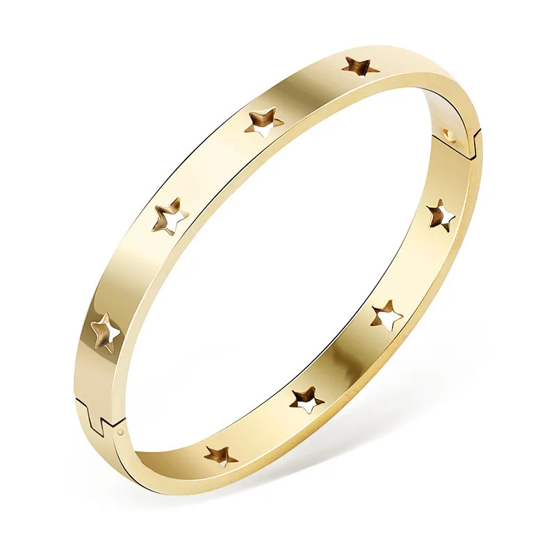 

High Quality Not Fade Stainless Steel Hollow Star Bracelet, As the picture