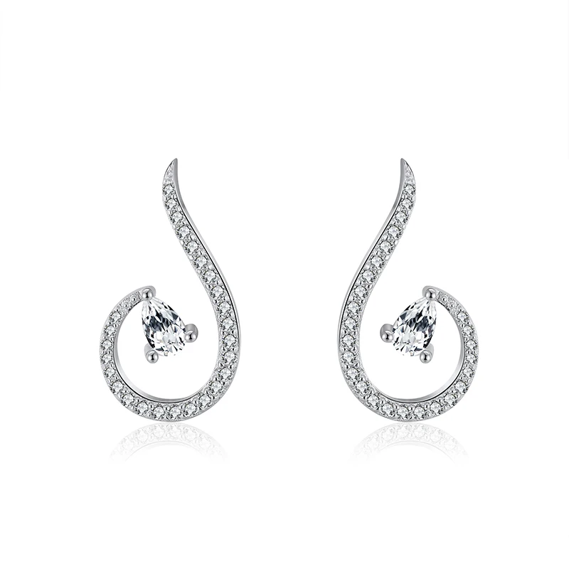 

RINNTIN SE316 Simple Unique Design Ear Rings 925 Sterling Silver Shiny Cubic Zircon Earrings Women