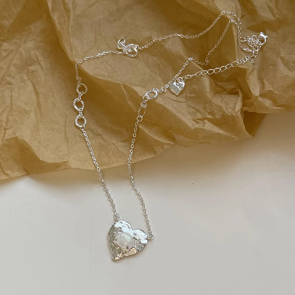 

VIANRLA 925 sterling silver minimalist dedicate heart chain necklace with opal stone