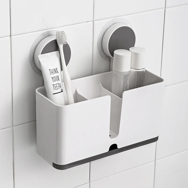 

2020 Bathroom Accessories Plastic Shelves Shower Organizer Wall Mount Shelf Kitchen Utensil Storage Spice Box Holder Rack, White