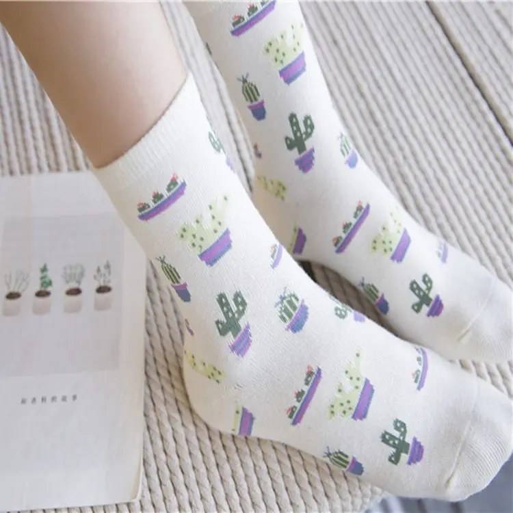 
Cartoon Plant Cactus Pattern Socks Girl Comfortable Cute Cotton Casual Soft Socks sokken Warm Short Socks Women 
