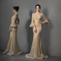 

PEV-L3139 Vintage Bell Sleeves Mermaid Beaded Lace Party Prom evening dresses women