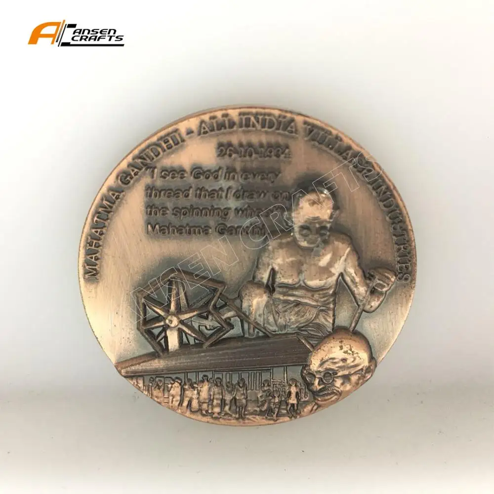 

Custom Souvenir India Gandhi Antique 3d Challenge Old Copper Medal Coin