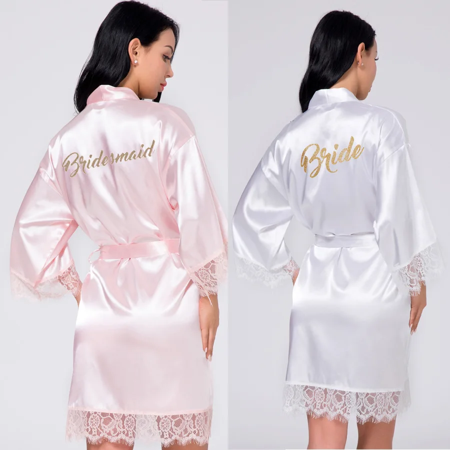 Satin Silk Lace Bride Robe Wedding Robe Lace Bridal Robes With Lace