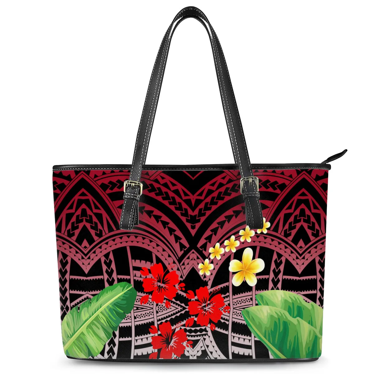 

Woman Bags Luxury Handbags Pu Leather Polynesian Tribe Samoa Floral Print Shoulder Handbags for Ladies Quality-Handbags Women, Customizable
