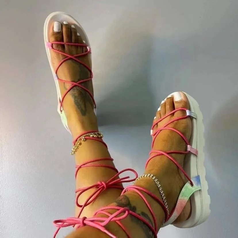 

Hot Designer Flat Female Slippers Slides Shoes Ladies Women Lace Up Bandana Sandals