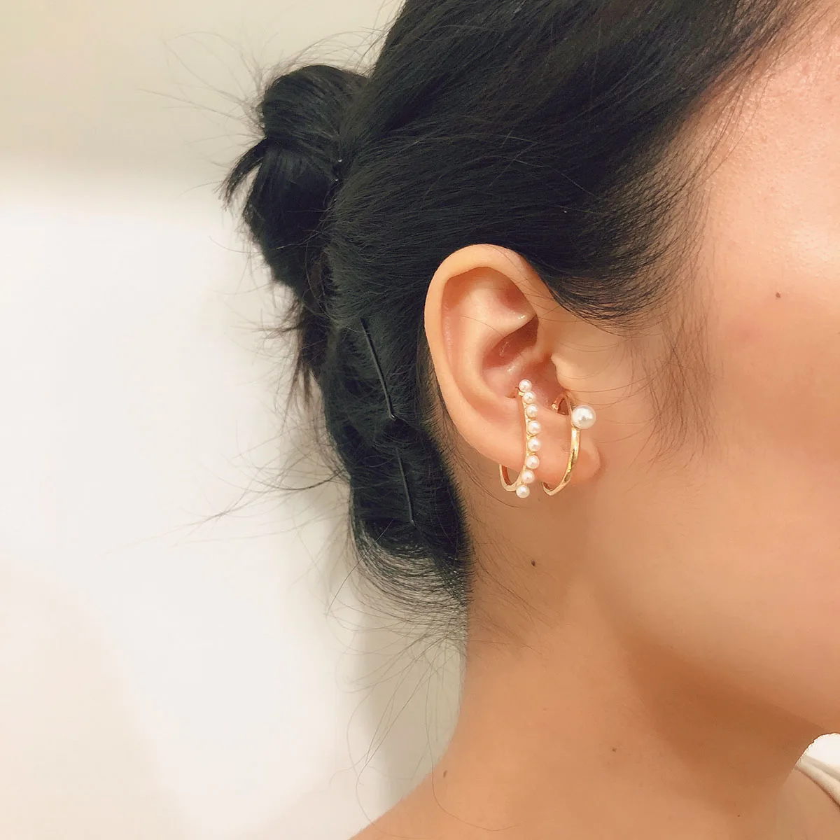

SHIXIN Baroque Pearl Hoop Earring Gold Color Huggie Ring Stud Earrings Set for Women Statement Bride Wedding Jewelry