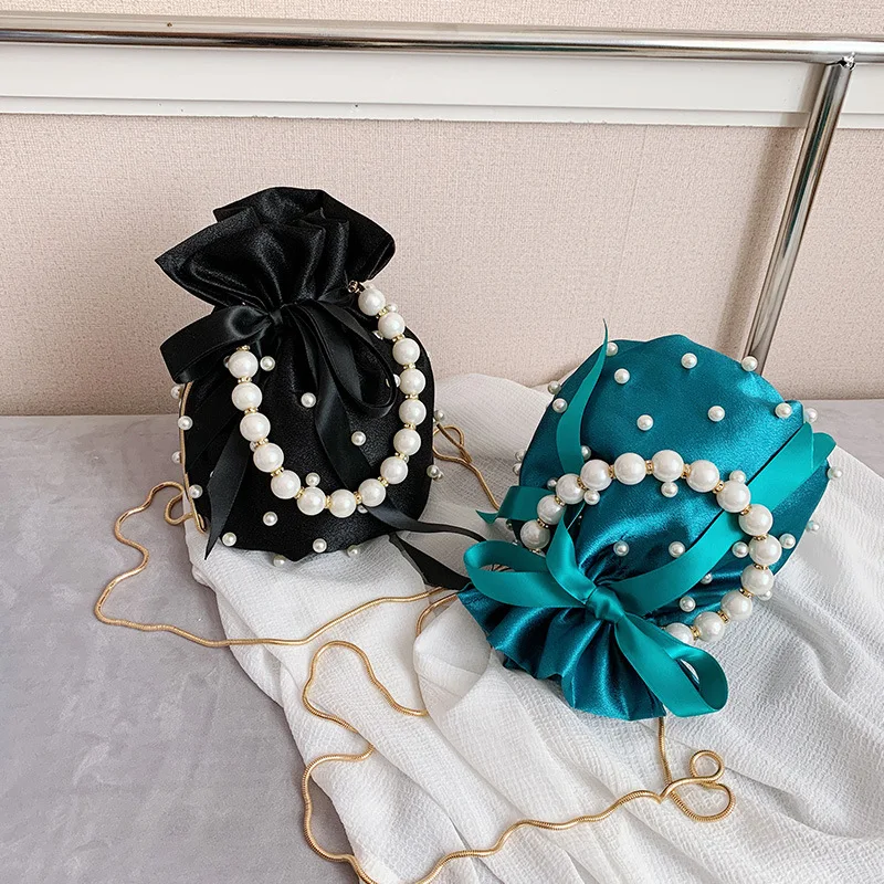 

2021 fashion pearl chain hand bag popular women bucket handbag ladies purse