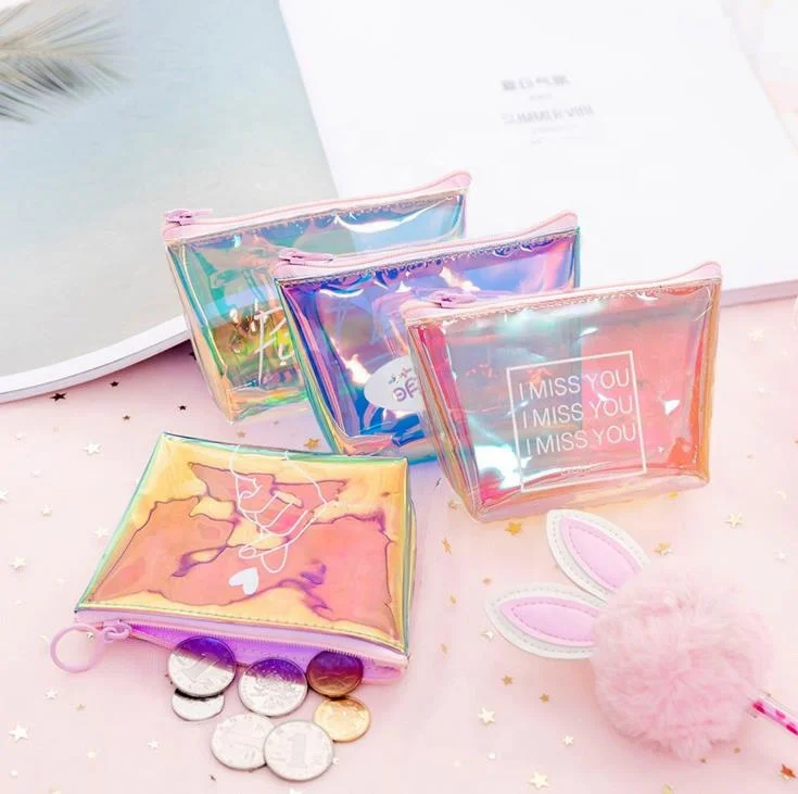 

New Data Cable Key Case Cute PVC Jelly Transparent Zipper Storage Bag Laser Colorful Coin Purse, Purple,blue,pink,orange