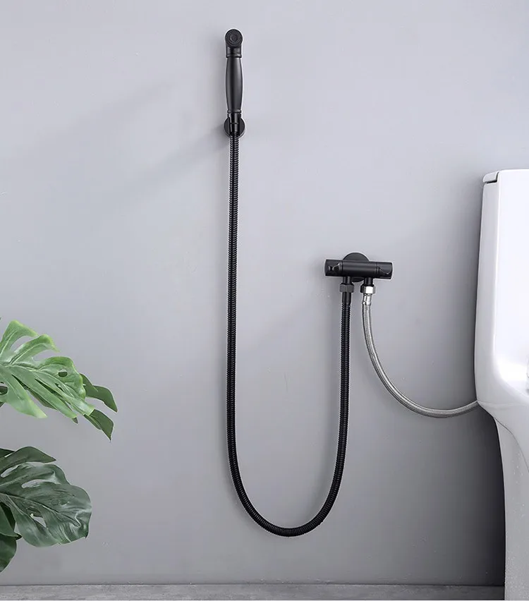 wall-mounted-bidet-sprayer-055d-complete-kit-matte-black-valve-gun-hose-bracket-escutcheon-screws