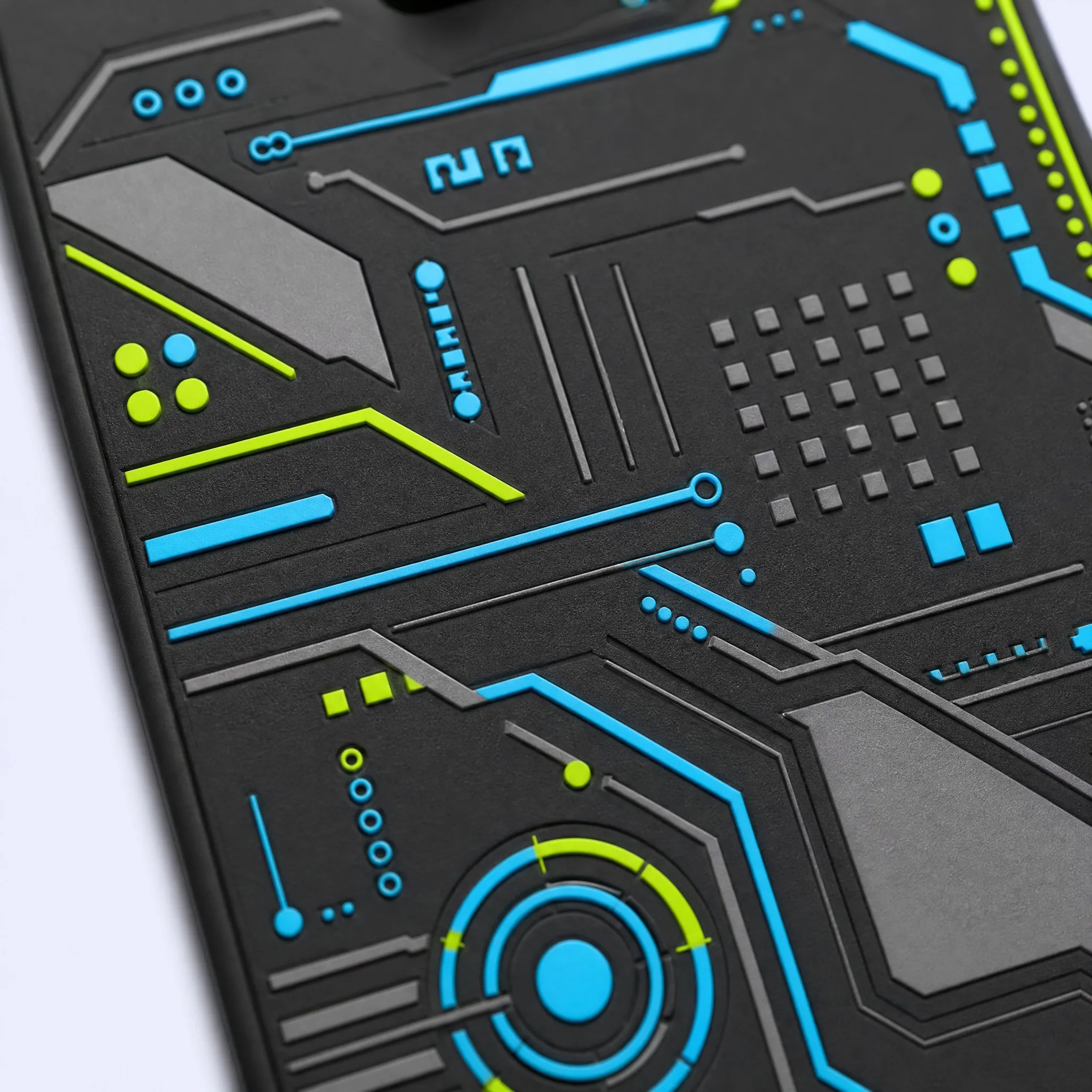 Custom 3D Soft PVC Cyberpunk Luggage Tag 4K Macro Circuit Traces and Tooling Detail