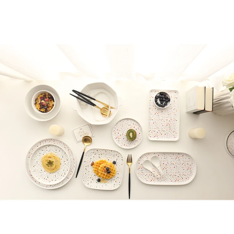 Modern Design Novelty Dinnerware Terrazzo Decal Ceramic Dinner Set For