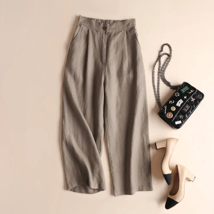 

KZ929 Summer Fashion Solid Color Cotton Linen Loose Design Casual Pants Women Trousers Clothing Wholesale