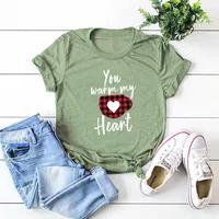 

2020 Valentine Couples Lovers T-Shirt Women Casual Tops Tshirt Love Heart Print Short Sleeve Blouse T-Shirt Tee Female