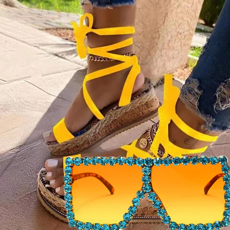 

Wholesale Free Shipping Fashion Flat Thick Sole Platform Sandals and Sunglasses Set for Ladies and Women