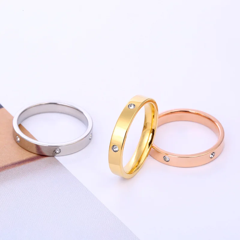 

New Jewelry Tricolor Couple stainless Steel crystal Set Ring