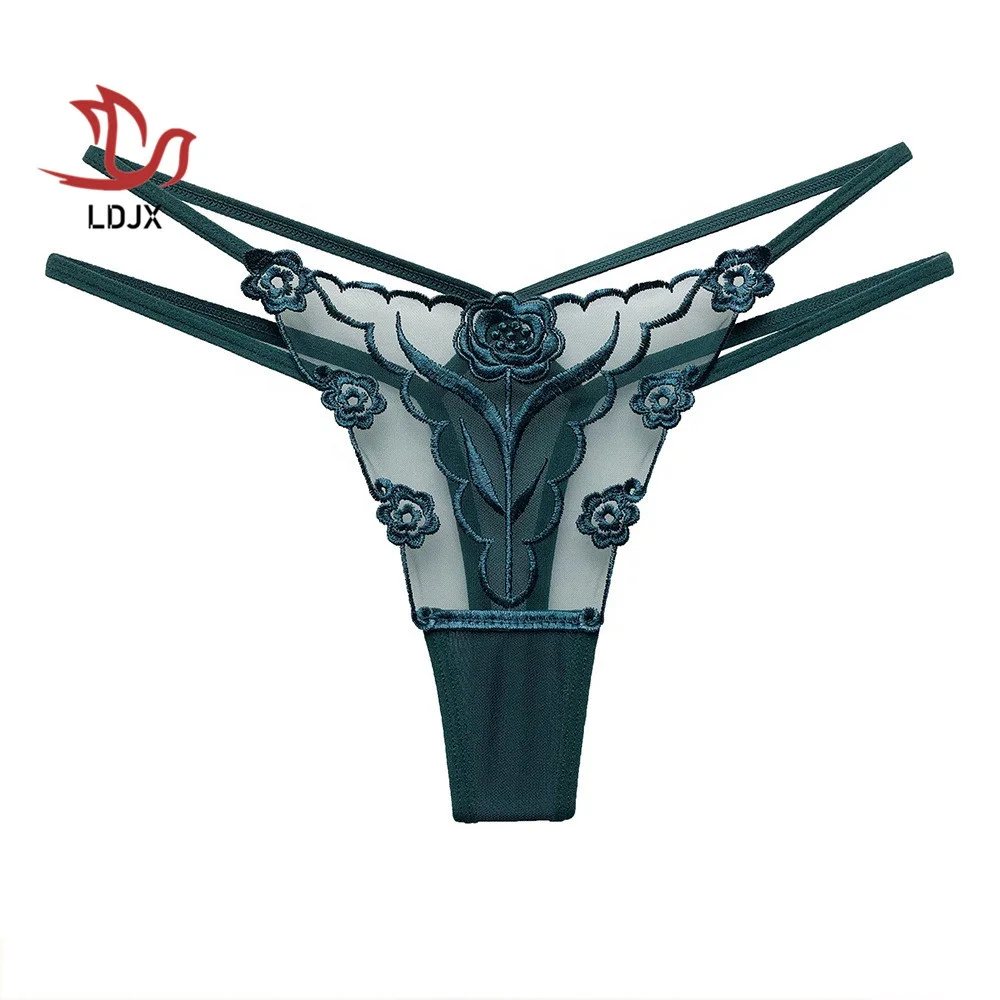 

LDJX-L36 Women's Lace Thongs Embroidered Mesh Panties Sexy See-through Panty Erotic Lingerie G-String Underwear