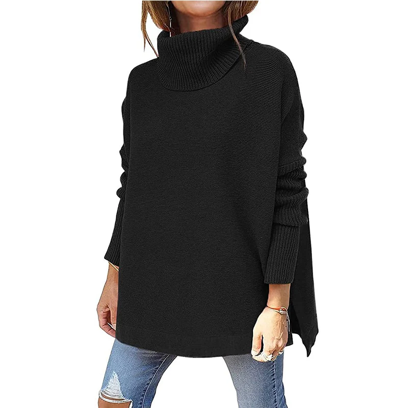 

Women's Turtleneck Oversized Sweaters Fall Long Batwing Sleeve Spilt Hem Tunic Pullover Sweater Knit Tops