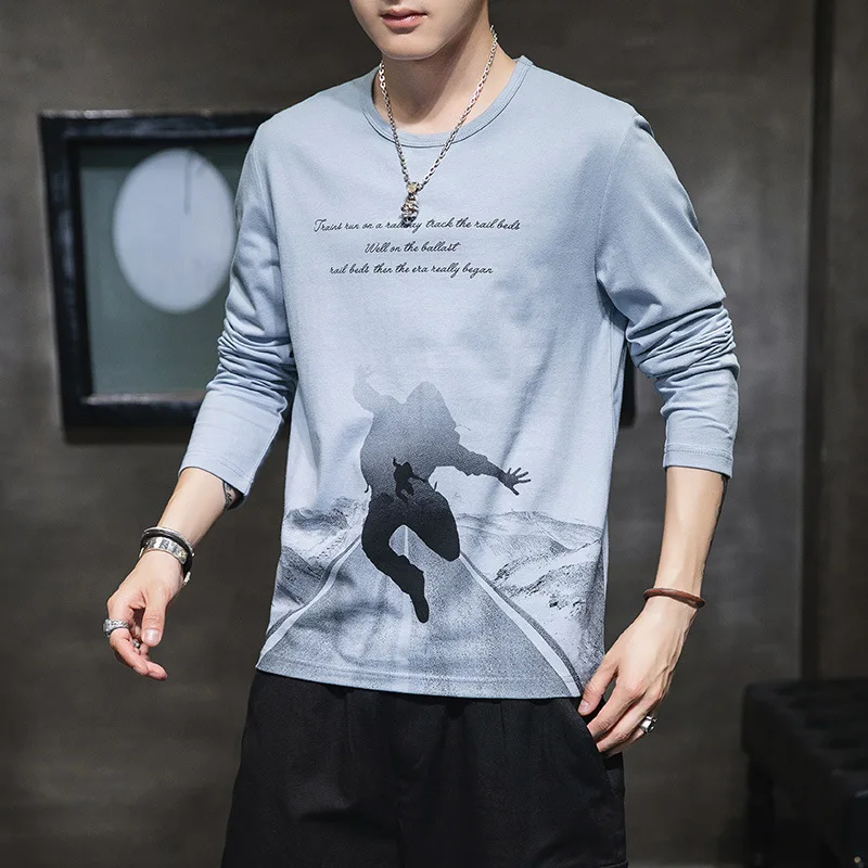 

2020 Men's cotton long-sleeved T-shirt 2020 autumn new trend fashion handsome and comfortable casual all-match bottoming top, Different colors and support to customized