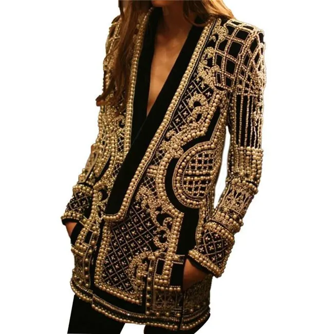 

V-neck long-sleeved padded suit jacket with bubble print women's jackets