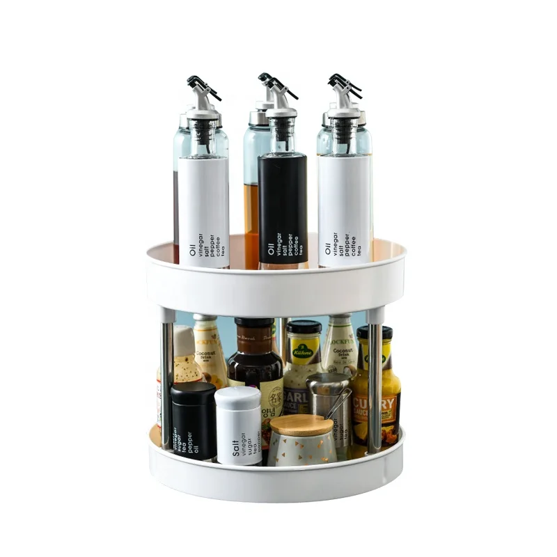 

PS white Lazy Susan Rotating 2 Tiers Spice Organizer Kitchen Home Plastic Spice Seasoning Storage Rack Rotary