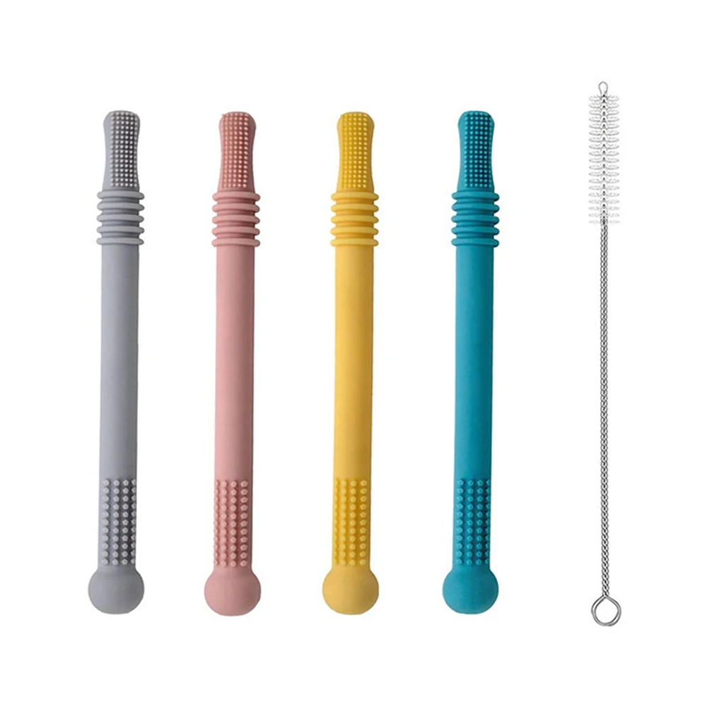 

New straw tooth glue baby teether straw children toy soft silicone hollow molar bar