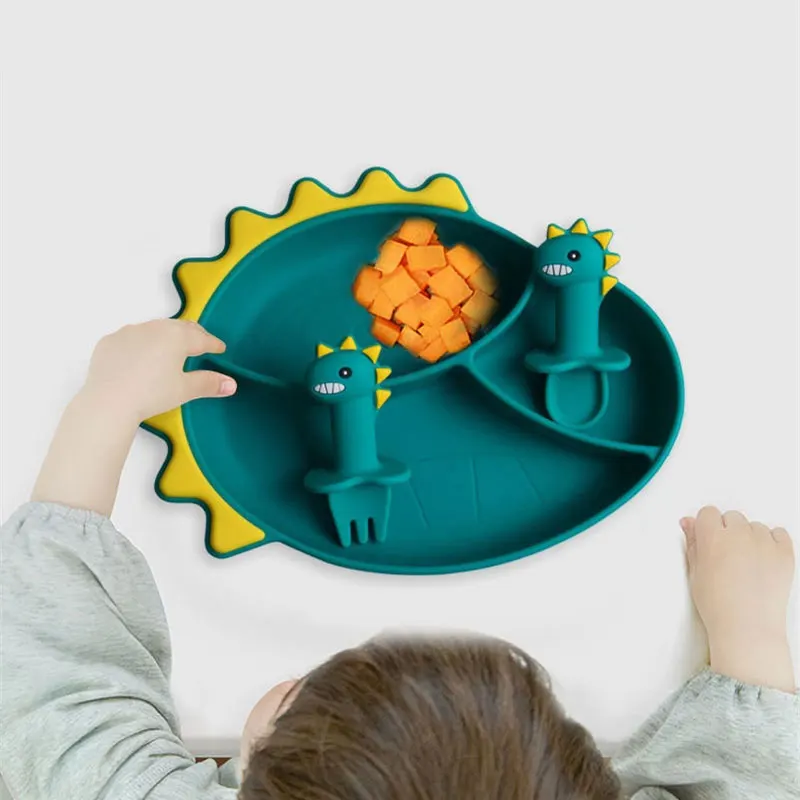 

Silicone Baby Feeding Bowl Waterproof Spoon Tableware Water Warm Children Dishes Eating Dinnerware Anti-Hot Training Plate