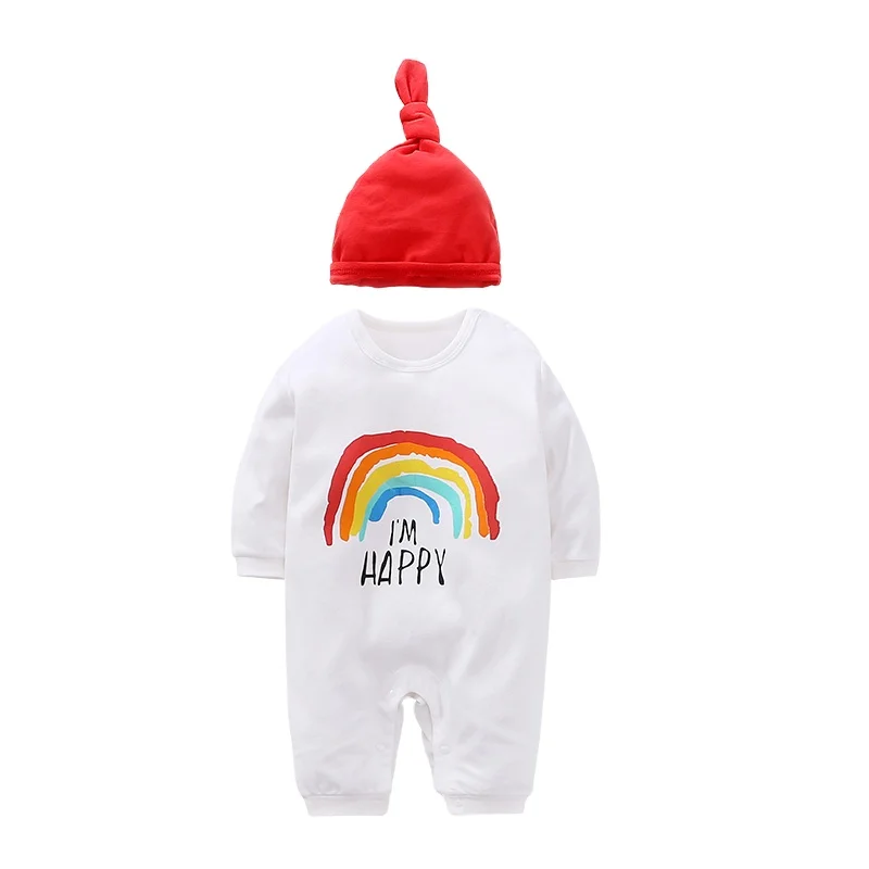 

Newborn clothes spring 100% cotton rainbow pattern lovely baby clothes long sleeved white bodysuit wholesale, Picture