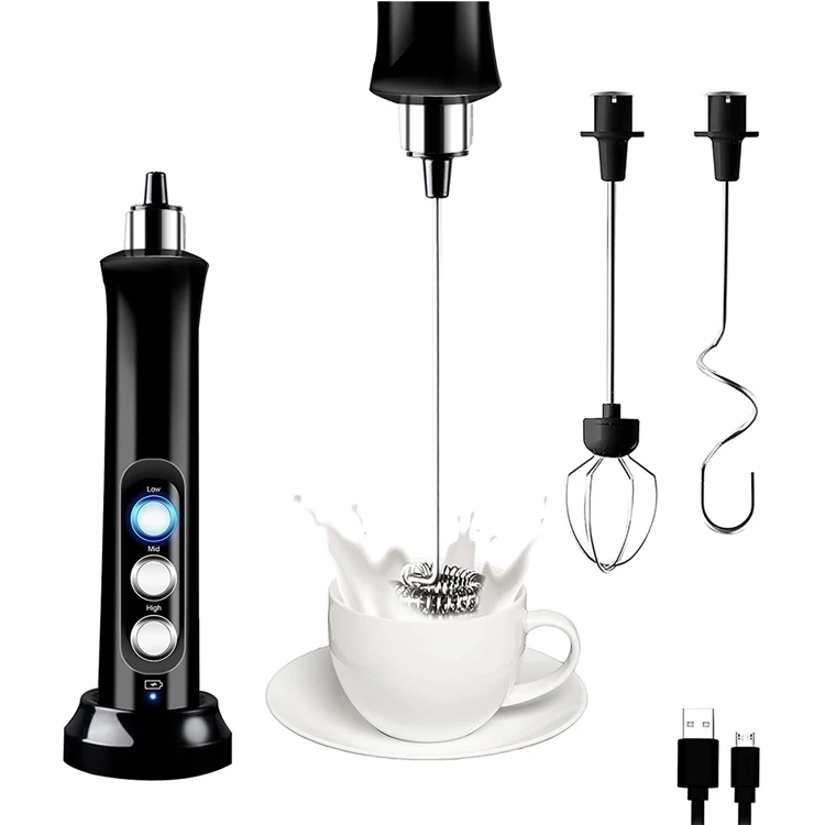 

3-Speed Electric Mixer and Whisk Milk frother Hand blender Coffee frother rechargeable handheld electric milk frother, Black/white/custom