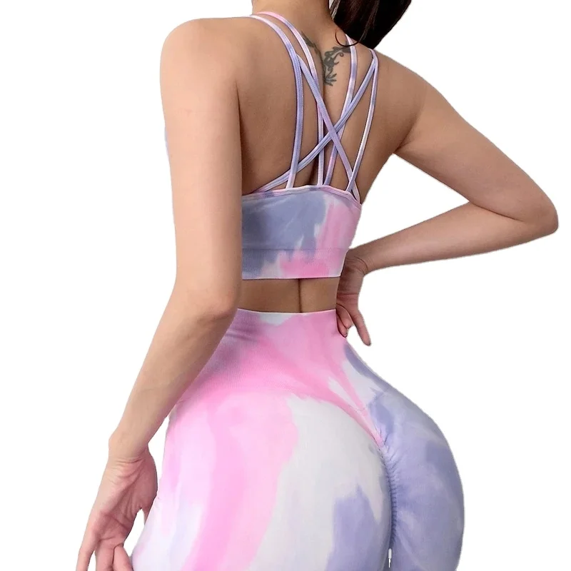 

2020 New Dyeing Seamless yoga set and gym sports wear sets high waist leggings suit sports bra suits, Printed