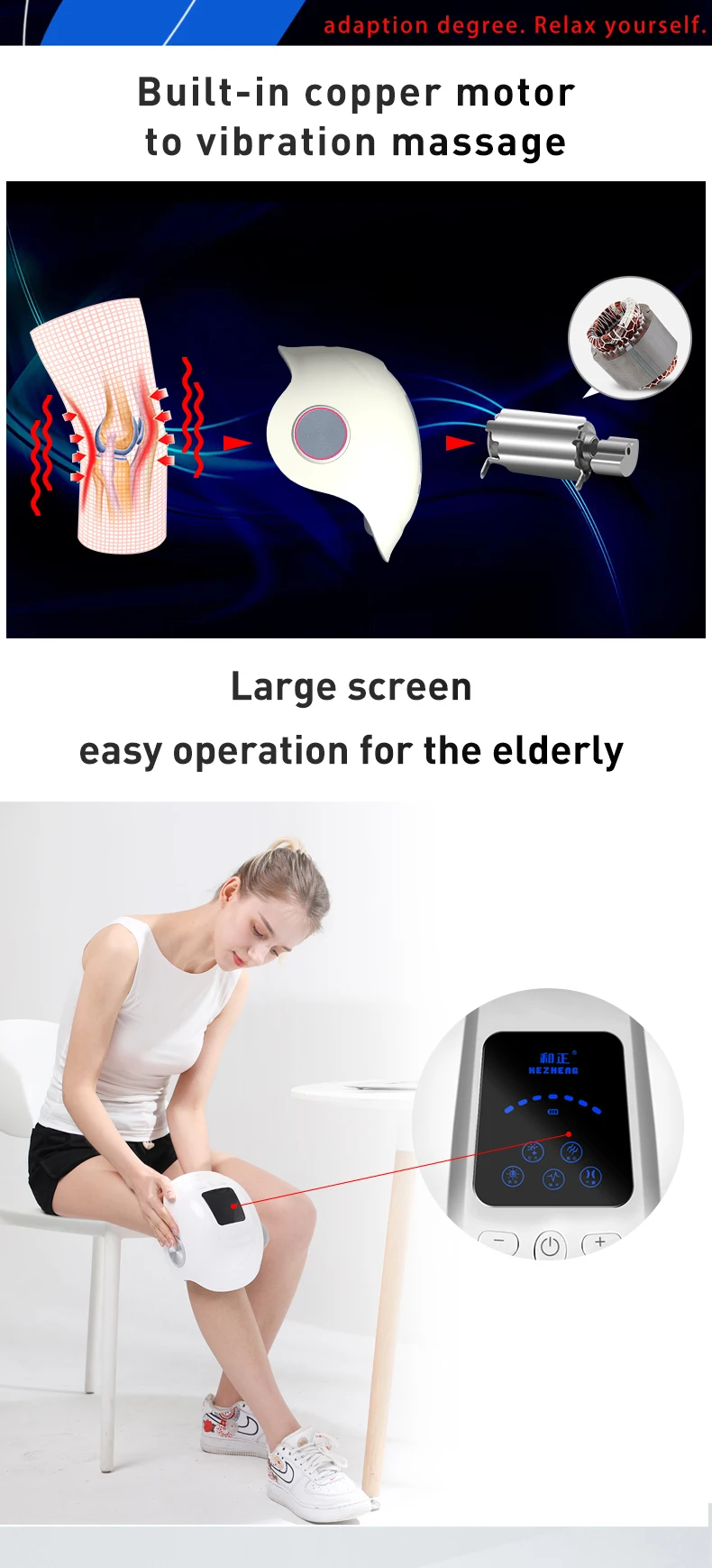 HEZHEGN New Electric Knee Massage Machine With Air Compress,Heating,Vibration,Pulse for Joint Pain Relief Physical Therapy