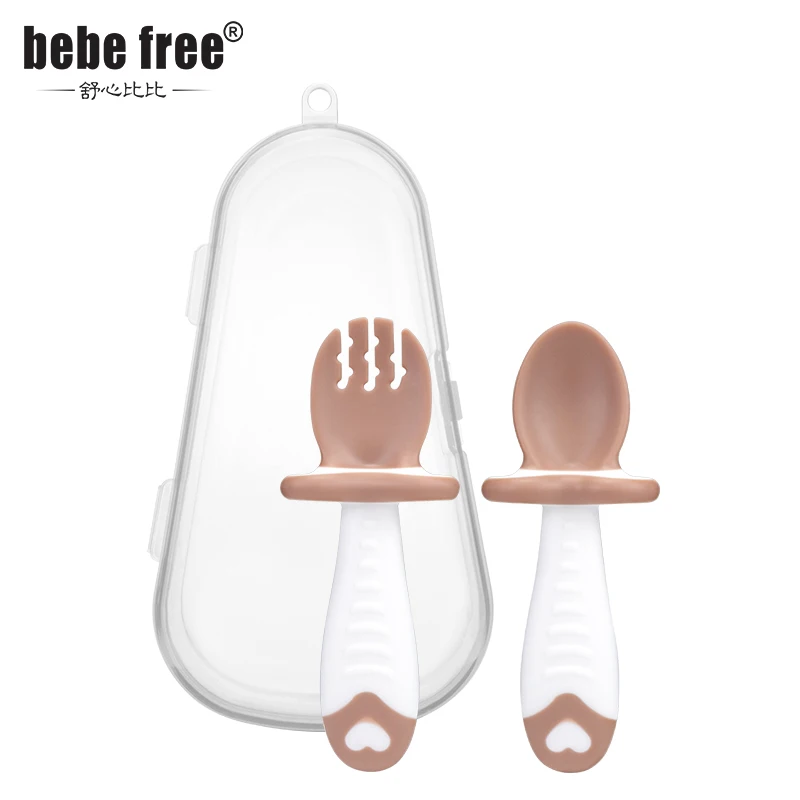 

Bpa Free Food Grade Soft Silicone Baby 2 Piece Anti Choking Spoon and Fork set For Baby Self Feeding BB301, Bule,pink,green