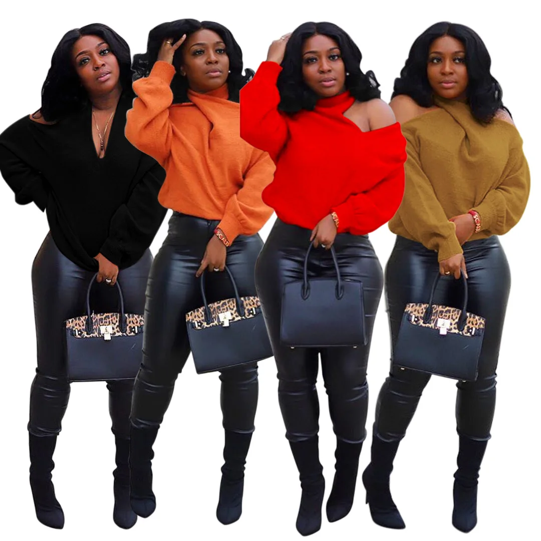 

Autumn and winter women's new fashion plain strapless loose casual long sleeve t-shirt