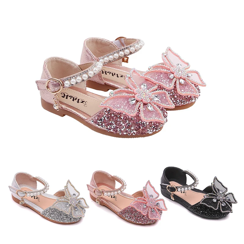 

Girls flat shoes bling leather shoes wedding party princess sweet bow