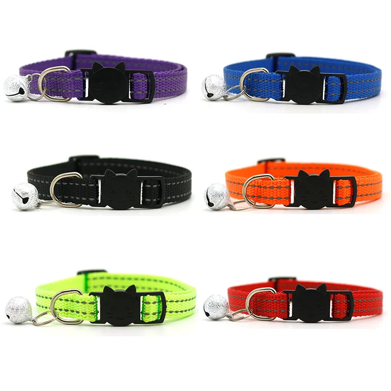

Factory Price Pet Accessories 1.0 Reflective Silk Frosted Bell Collar Cat Dog Collar Safety Buckle Collar, Red black yellow etc...or customized