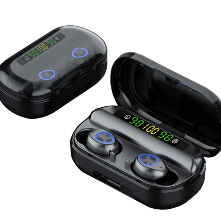 

F10 multi-function smart button 3 led battery display bt 5.0 tws earphones with power bank, Black
