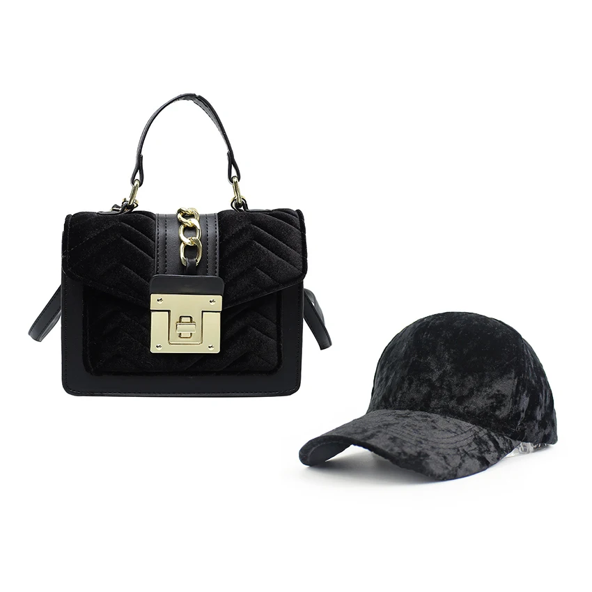 

Luxury Fashion Handbag Designer Famous Brands Fall Velvet Purses And Handbags Matching Female Purses And Hats Set For Women, Optional