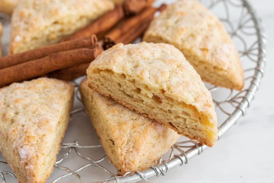 Cinnamon scone on wooden plate